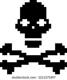 Pixel Art Digital Skull and Crossbones Illustration