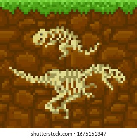 Pixel Art Dinosaur Bones Vector Illustration Stock Vector Royalty Free 1675151347