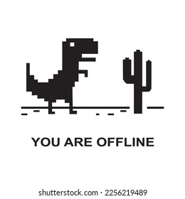 Pixel arte del vector del icono de dinosaurio que describe el error fuera de línea del símbolo de internet