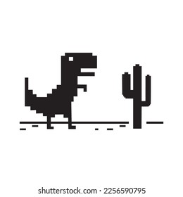 Pixel art of dinosaur icon vector describing offline error for internet symbol