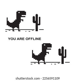 Pixel arte del vector del icono de dinosaurio que describe el error fuera de línea del símbolo de internet