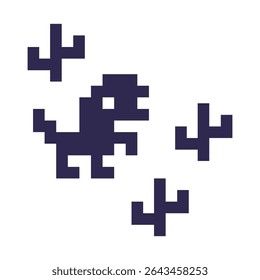 Pixel art dinosaur icon vector describing offline error for internet symbol no internet. Dino with 3 cactus. Flat vector illustration isolated on white background.
