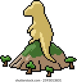 pixel art of dinosaur sit on mountain isolated background