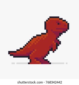 Pixel art dinosaur, T-Rex on white background