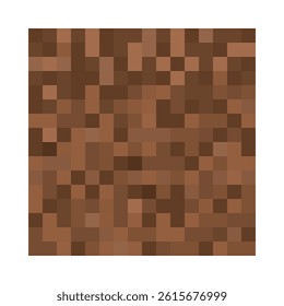 Pixel art dirt block isolated on white. Ground texture game cube vector craft template