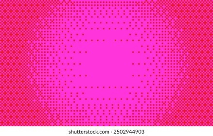 Pixel Art Dither Texture. Bitmap 8-bit Style Noise Pixel Art Background. Vintage Retro Console Game red and pink Radial Gradient Pixel frame. Vector Illustration.