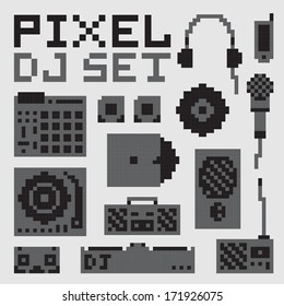 Pixel art dj vector set