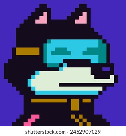 pixel art perro personaje 8-bit, cachorro en gafas, 80-s, red social NFT retrato, avatar, cara de mascota, ícono de Vector de dibujos animados, usuario de juegos, personas de perfil de Web, personas, estilo minimalista. Token no fungible.