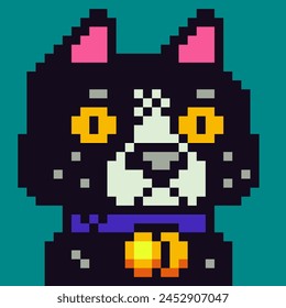 pixel art dog character 8-bit, puppy, 80-s, social net NFT portrait, avatar, pet face, cartoon vector icon, game user, web profile persons, people, minimalistic style. Non-fungible token.