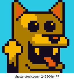 Pixel art dog character 8-bit, friendly puppy, 80-s, social net NFT portrait, avatar, pet face, cartoon vector icon, game user, web profile persons, people, minimalistic style. Non-fungible token.
