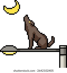 pixel art of dog howl at moon isolated background