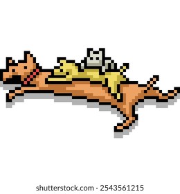 pixel art of dog parent puppy isolated background