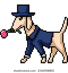 Pixel arte de perro esmoquin rosa aislado de fondo