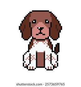 Pixel art dog vector illustration in retro style for design.