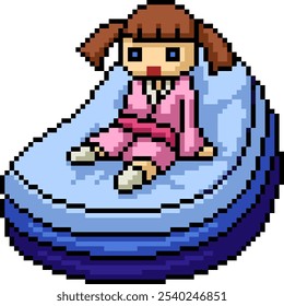 pixel art of doll on pillow chair isolated background