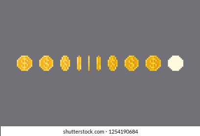 Pixel art dollar coin animation. Vector illustration