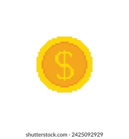 Pixel art dollar icon vector pixel dollar coin