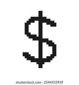 Pixel Art Dollar Sign Icon. Pixelated Dollar Symbol Of Money Or Finance, Currency And Wealth. Isolated Vector Illustration.