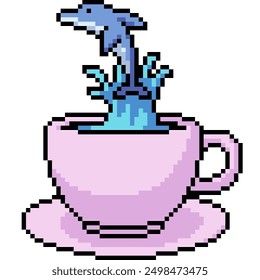 pixel art of dolphin jump cup isolated background
