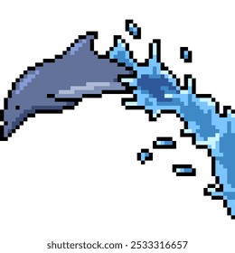 pixel art of dolphin water jump isolated background