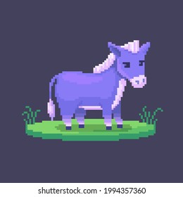 Pixel art donkey. Farm animal for game design. Cute vector illustration.