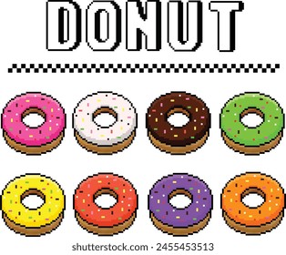Pixel art donut icon set.