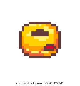 Pixel Art Donut. Retro 8-Bit-Bäckerei Dessert Donut mit Schokoladenfüller Illustration. Ideal für Aufkleber, Retro Decorative Elemente, Game Asset, Emoji oder Cute Geek Avatar.