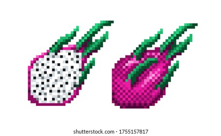 pixel art dragon fruit icon.  vector illustration isolated on white background