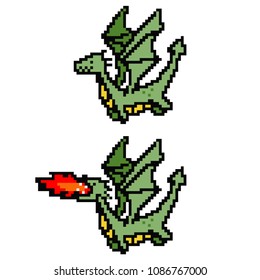 Pixel Art Dragon. Vector 8 Bit Game Character Isolated On White Background.