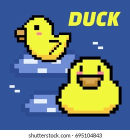 Pixel Art Duck. Elements Design. Illustration and icon.