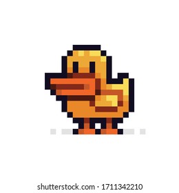 Pixel art duck isolated on white background