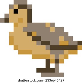 Pixel art duckling. Duck retro video game asset. Animal vector illustration.