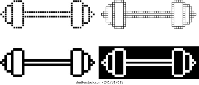 Pixel art dumbbell icon set