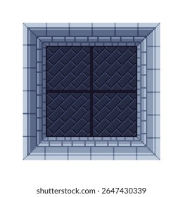 Pixel arte dungeon azulejos de canto, azul escuro piso isométrico em estilo de 8 bits, azulejo com um fundo azul profundo com padrão de espinha de arenque e borda de tijolo isométrica, masmorras de RPG, salas de quebra-cabeças, jogo retro.