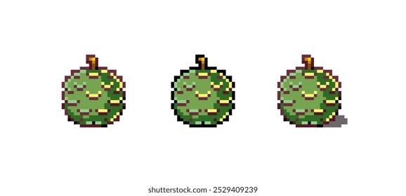 Pixel Art Durian Icon Vector Illustration. Exotic Stinky Fruit Graphic Isolated Sticker. Retro 8 Bit Durian for Video Game, Mobile, Web. Food Digital Element. Digital Art Asset