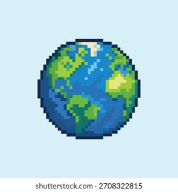 Icono de globo terráqueo de arte de píxeles. Vector 