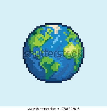 Pixel art earth globe icon. Vector 