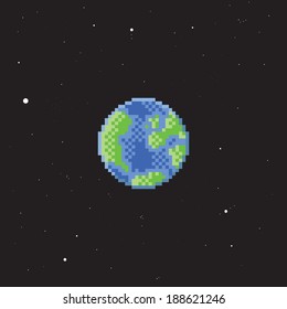 Pixel Art Earth Icon In Space