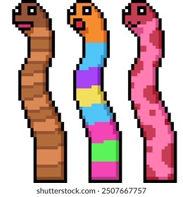 pixel art of earth worm friend isolated background
