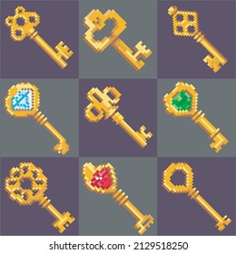 Pixel art Editable Keys Pack, Pixel art Keys, Vector Editable.