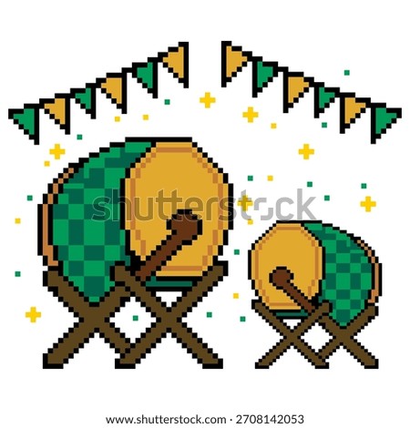 Pixel art Eid celebration drums and bunting