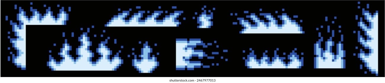 Pixel art element of fire and flame, burning effect for 8 bit 16 bit retro games. 