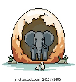 pixel art of elephant egg hatch