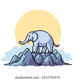 pixel art of elephant on mountain