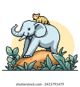 pixel art of elephnat leopard buddy