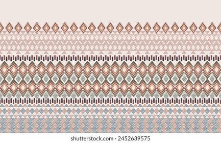 pixel art embroidery on white background seamless pattern.ornament. Ethnic .decor style. Boho geometric ornament. Vector seamless pattern.  blanket, rug. Woven carpet fabric