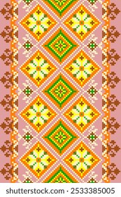 Pixel art embroidery pattern. Repeating Ukraine geometric pattern design with floral. Symmetrical and Clean. For use as neckline embroidery, neckline
Cross Stitch Pattern with Floral Designs.