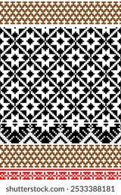 Pixel art embroidery pattern. Repeating Ukraine geometric pattern design with floral. Symmetrical and Clean. For use as neckline embroidery, 
Cross Stitch Pattern with floral designs.