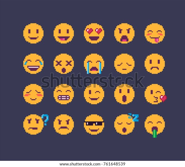 pixel art emoji icon set funny stock vector royalty free 761648539 https www shutterstock com image vector pixel art emoji icon set funny 761648539