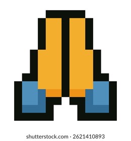Pixel art emoji praying hand gesture in a video game style isolated on white background